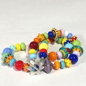 Handmade Glass beads sterling silver necklace,